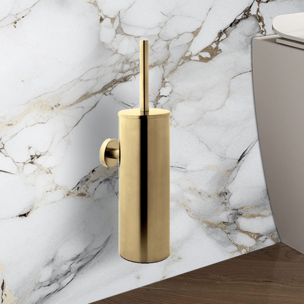 Brushed Gold Wall Mounted Toilet Brush Holder Set