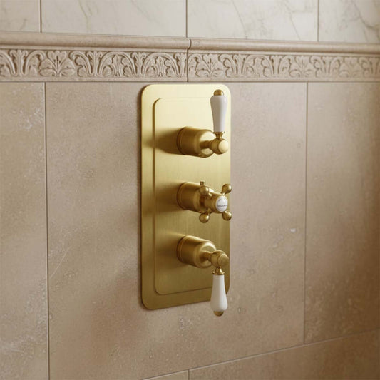 Brushed brass 2 outlet concealed shower valve mixer 