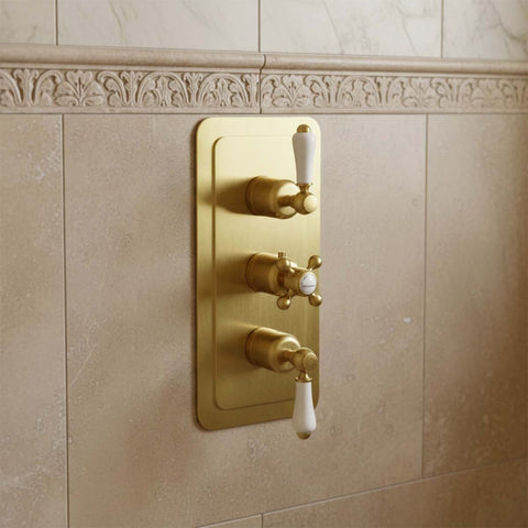 Brushed brass 2 outlet concealed shower valve mixer 