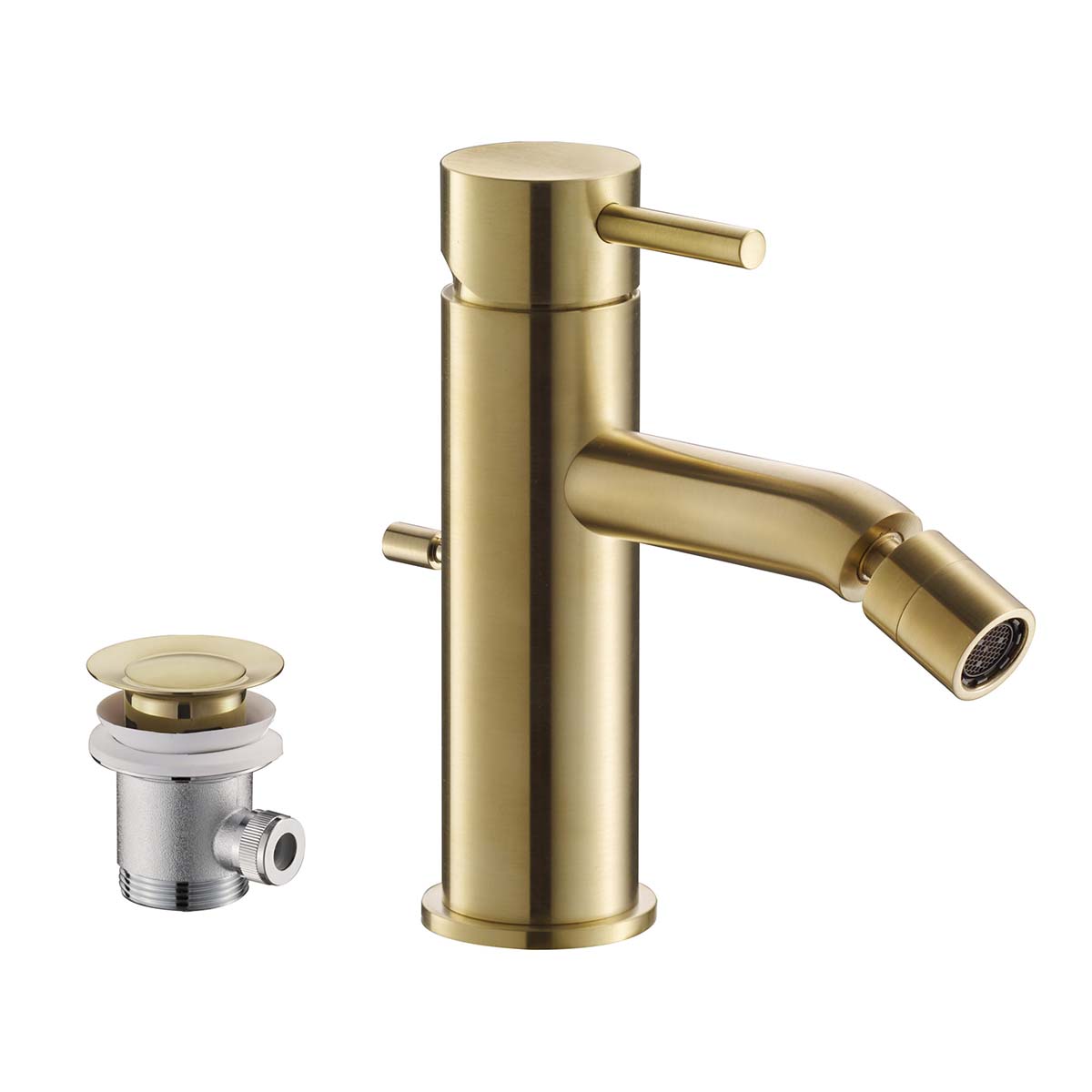 Brushed brass bidet mixer tap with single lever