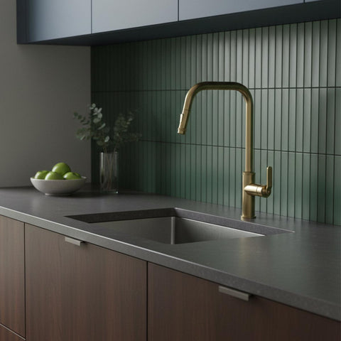 Brushed brass kitchen tap with pull out