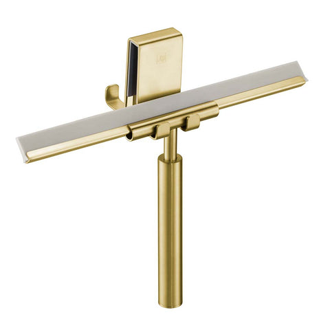 Brushed brass shower squeegee with double sided holder