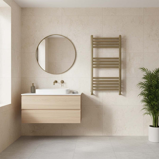 Brushed brass towel rail radiator