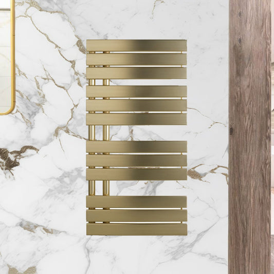 Brushed brass heated towel rail 1200