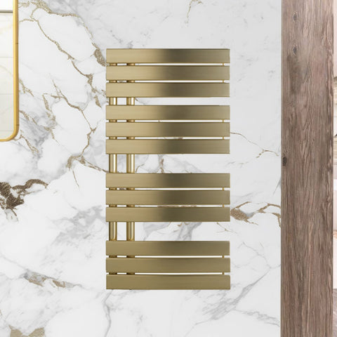 Brushed brass heated towel rail