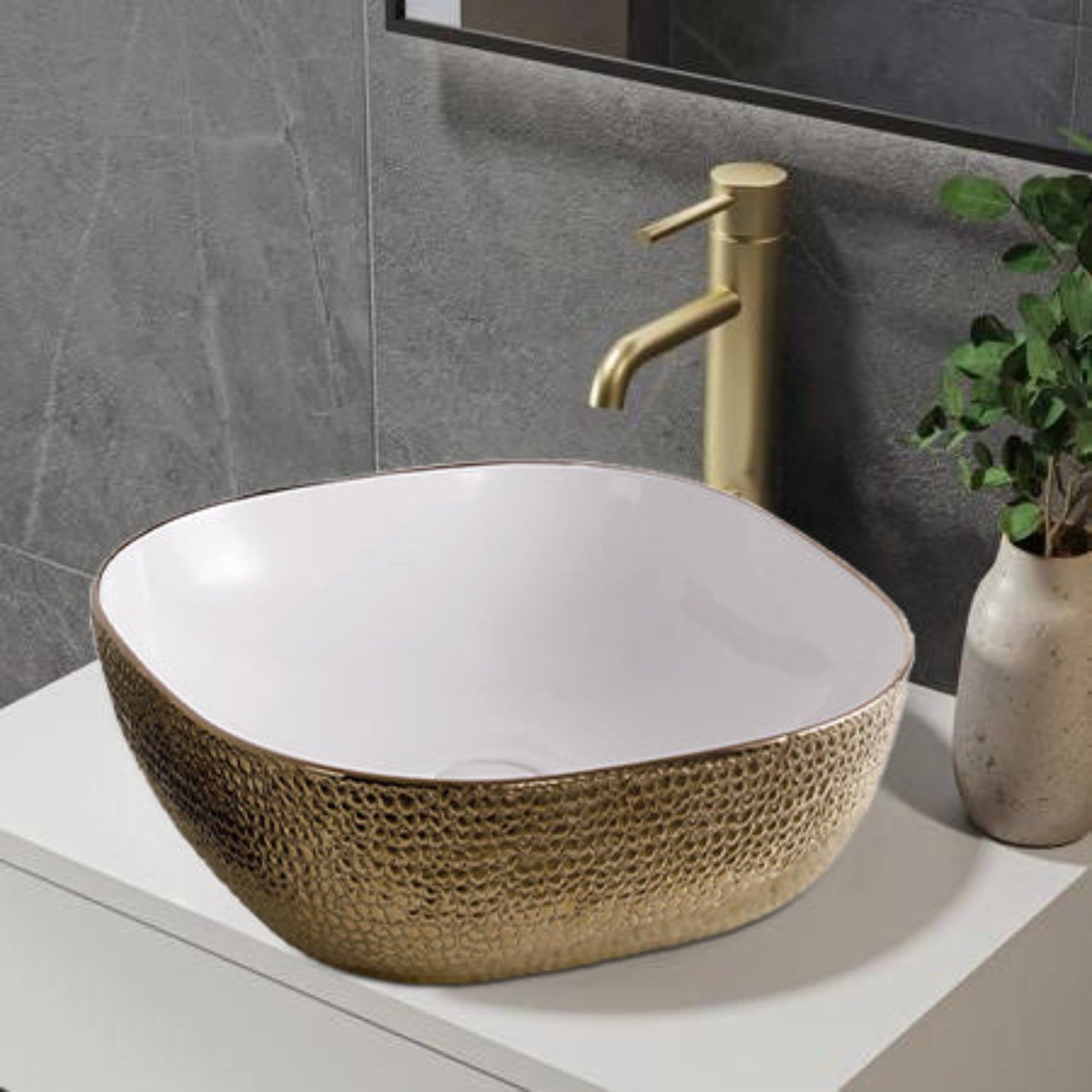  Ceramic Countertop Basin Gloss Gold and White 425x425x145mm