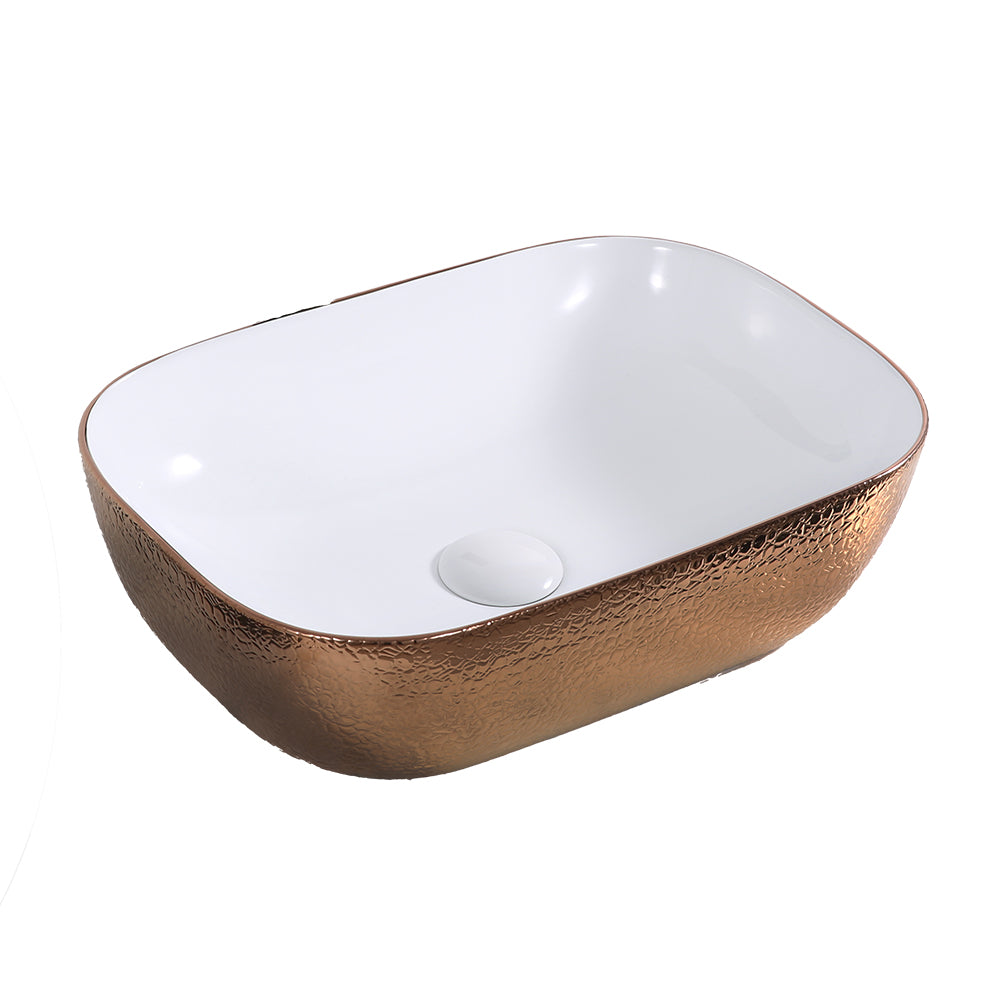 Ceramic Countertop Basin Elegant Gloss Rose Gold & White