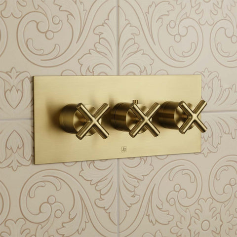 Concealed 2 Outlet Thermostatic Shower Mixer Valve - Brushed Brass