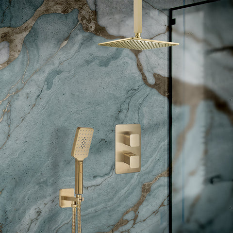 Concealed Brushed Brass 2-Way Thermostatic Shower Valve