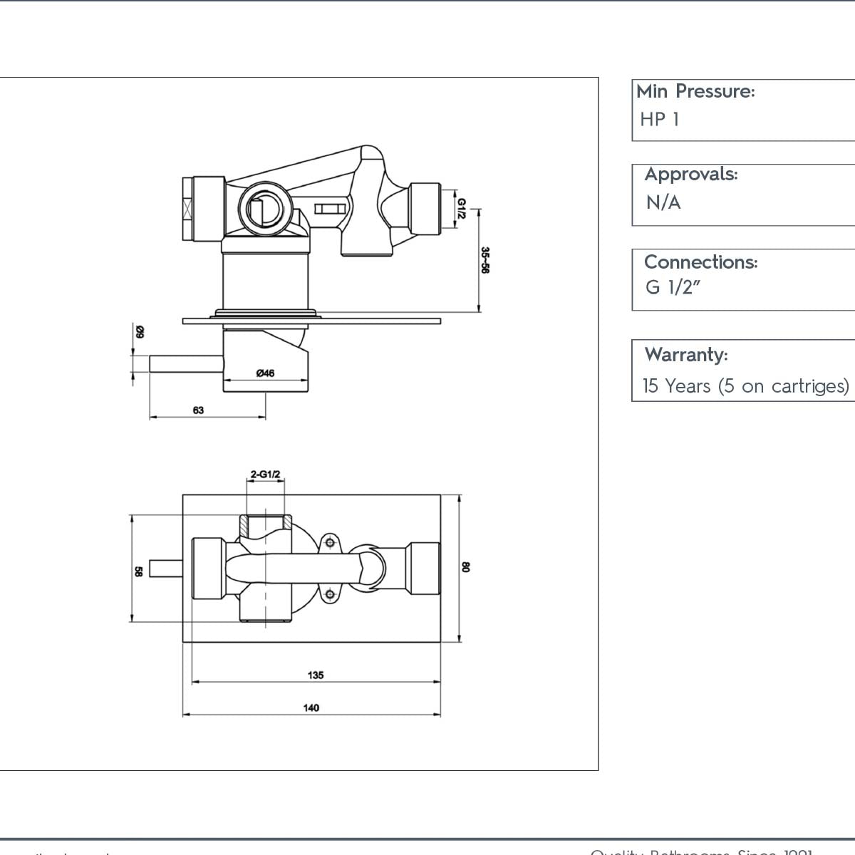 Concealed Manual Shower Valve Single Handle - Brushed Brass technical details