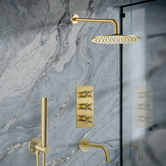 Concealed thermostatic shower valve 3 outlet - brushed brass