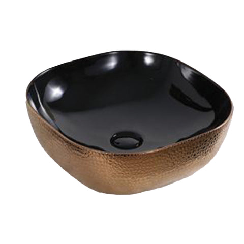 Gloss Rose Gold & Black Countertop Ceramic Basin 425x425x145mm