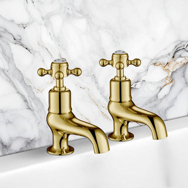 Deck-Mounted Traditional Bath Pillar Taps with Crosshead Handles

