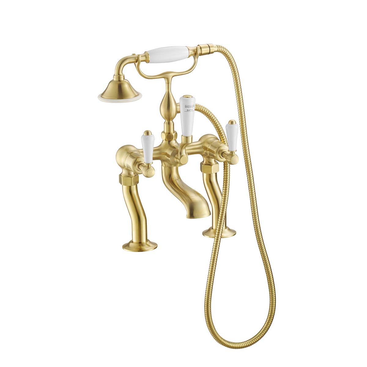 Deck Mounted Traditional Bath Shower Tap - Brushed Brass