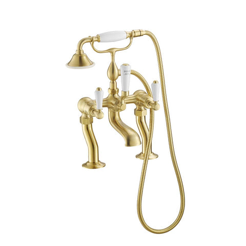 Deck Mounted Traditional Bath Shower Tap - Brushed Brass