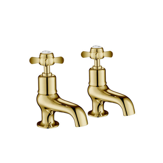 Deck mounted bath pillar taps - gold 
