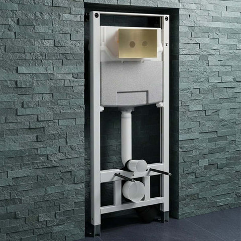 Dual Flush 1200mm Pre Wall WC Frame with Brushed Brass Flush Plate