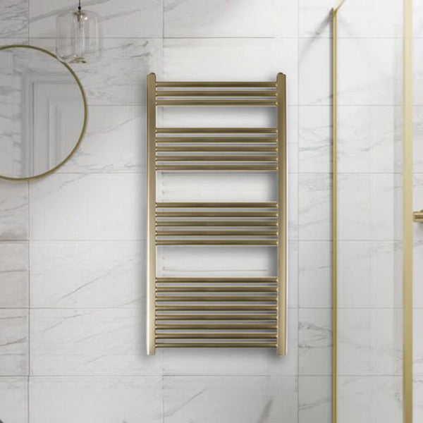 Dual Fuel Heated Towel Rail - 1200mm x 600mm - Brushed Brass Finish
