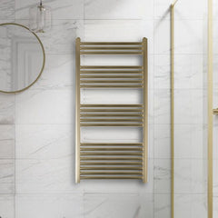 Dual Fuel Heated Towel Rail - 1200mm x 600mm - Brushed Brass Finish