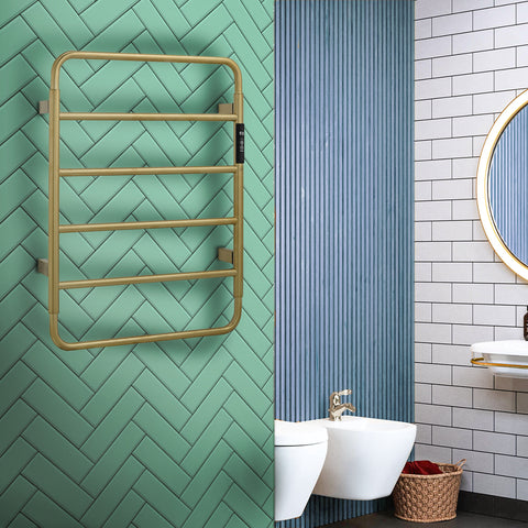 brushed brass electric towel rail 640mm x 475mm