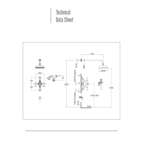 brass brushed exposed thermostatic valve with 2 outlets