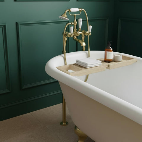 Floor Standing Bath Shower Mixer Tap with Handheld Shower - Polished Gold