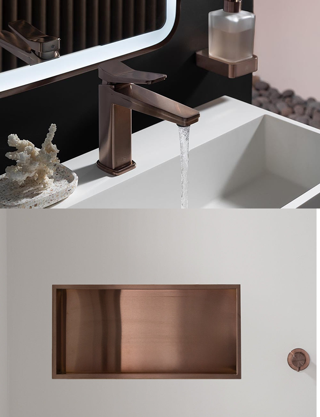 Square Brushed Bronze Bathroom Taps and Showers
