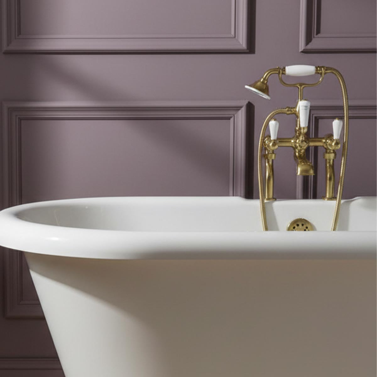Free standing Bath Shower Mixer Tap with lever handles - Gold 
