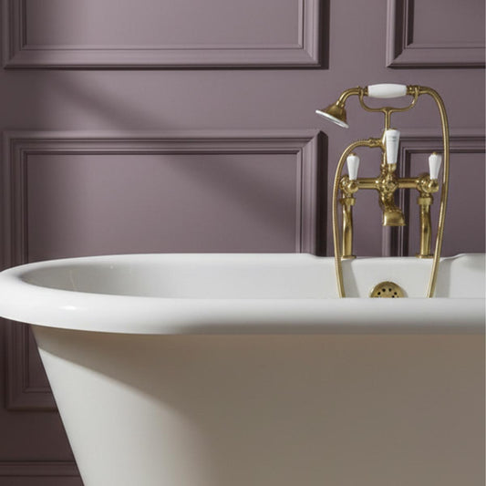 Free standing Bath Shower Mixer Tap with lever handles - Gold 