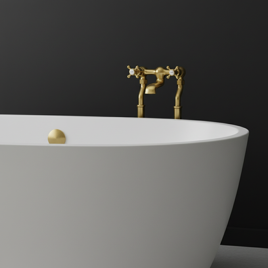 Aura Freestanding Bath Filler Tap with Crosshead Handles - Brushed Brass