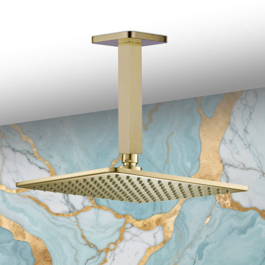 brushed brass square ceiling shower arm - 150mm 1200