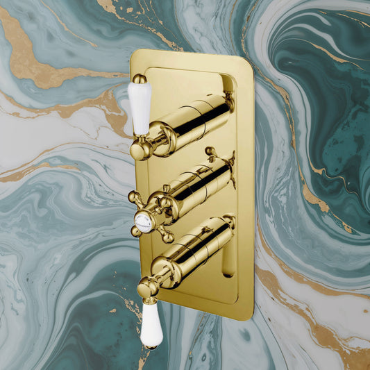 Vertical 2-Outlet Shower Valve Mixer - Brushed Gold 1000