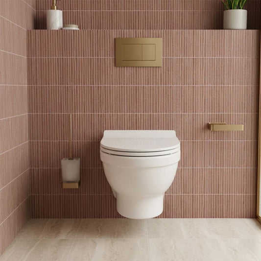 Square Toilet Roll Holder and Toilet Brush Holder with Brush Set - Brushed Brass