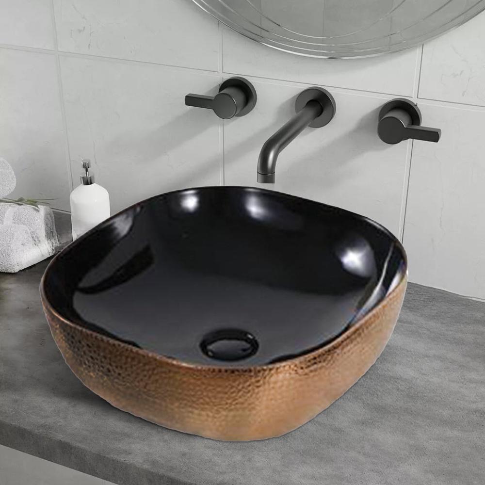 Gloss Rose Gold and Black Countertop Ceramic Basin