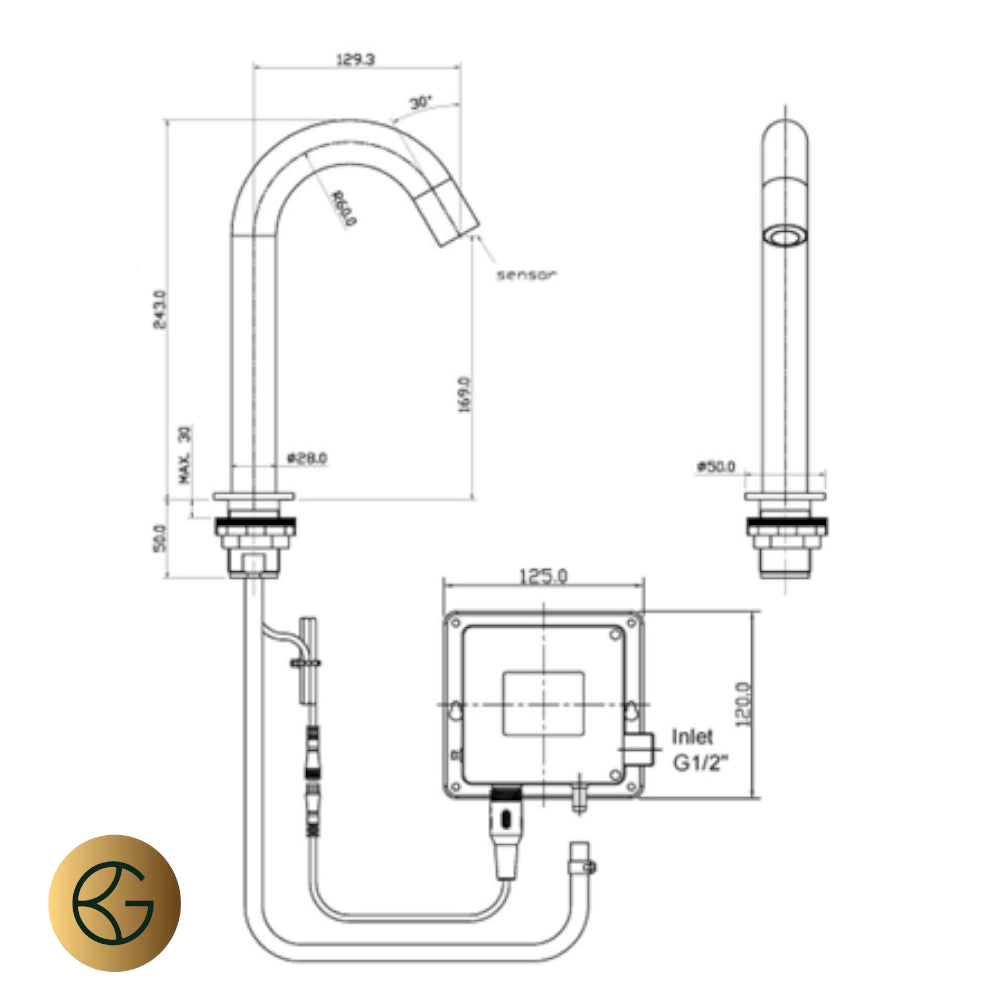 Brushed brass finish deck mounted sensor tap