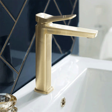 Single Lever Brushed Gold High Rise Basin Mixer Tap
