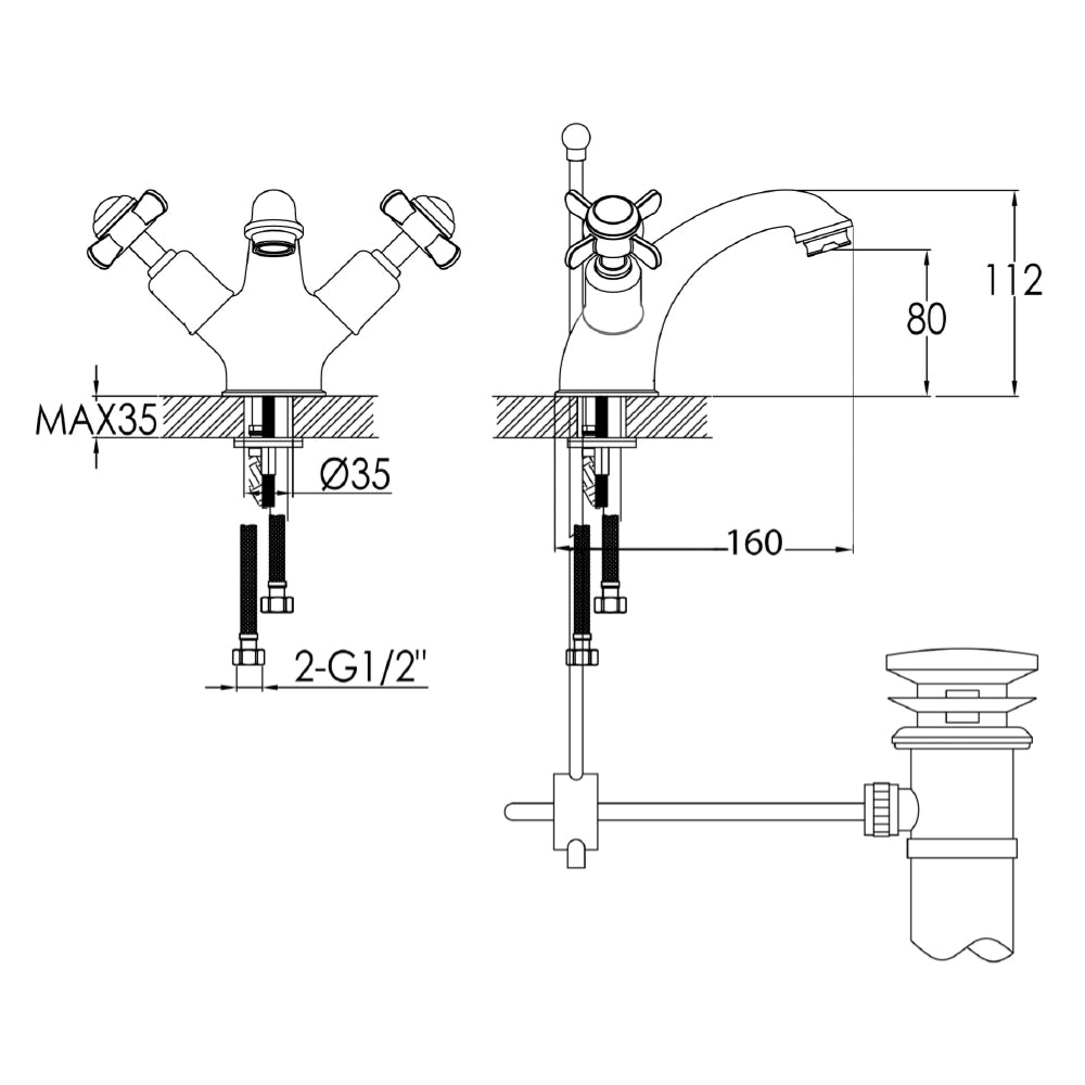 Deck mounted gold  basin tap dimensions 