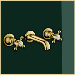 brushed gold 3 hole wall-mounted basin mixer tap 