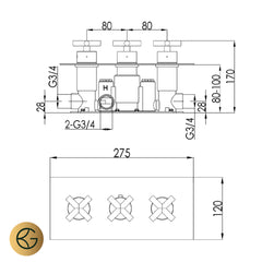 Brushed Brass 2 Outlet Thermostatic Shower Mixer Valve