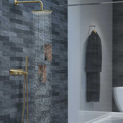 gold concealed thermostatic 2 way shower valve with handheld shower