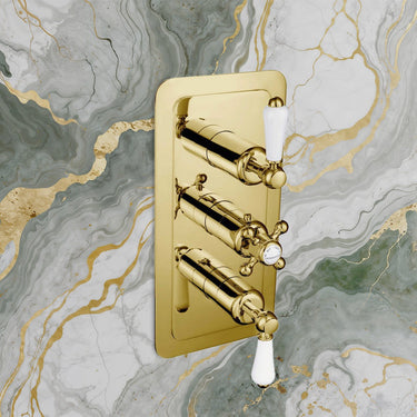 Gold Concealed Thermostatic Shower Valve – 3 Outlets


