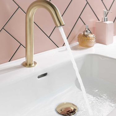Gold Deck Mounted Basin Tap with Motion Sensor - Mains and Battery Operated

