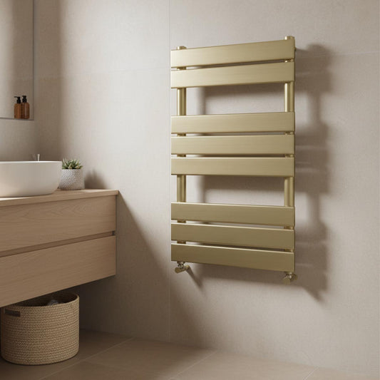 Flat Panel Towel Radiator 800mm x 500mm – Brushed Brass