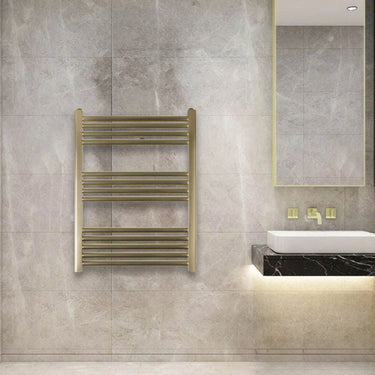 Gold Heated Towel Rail 800mm x 600mm Dual Fuel – Brushed Brass