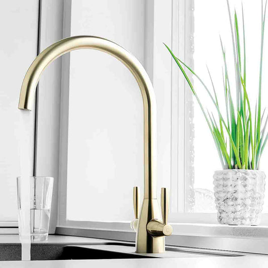 Brushed Gold Long Swivel Spout Kitchen Tap