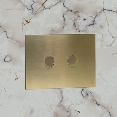 Gold Round Buttons Dual Flush Plate - Brushed Brass