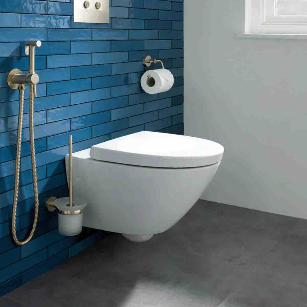 Round Toilet Brush and Holder Set - Brushed Brass

