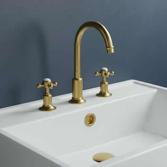 Traditional 3 Hole Deck-Mounted Basin Mixer Tap with Pop up Waste - Brushed Brass