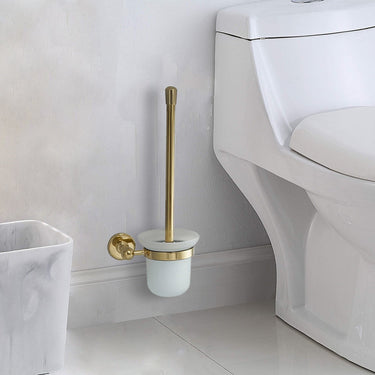 Hera Polished Gold Wall-Mounted Brass Toilet Brush with Frosted Glass Holder

