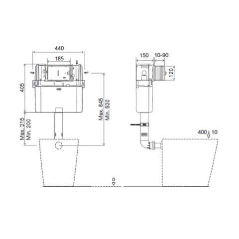 In-wall Cistern with Adjustable Dual Flush and Pneumatic Valve